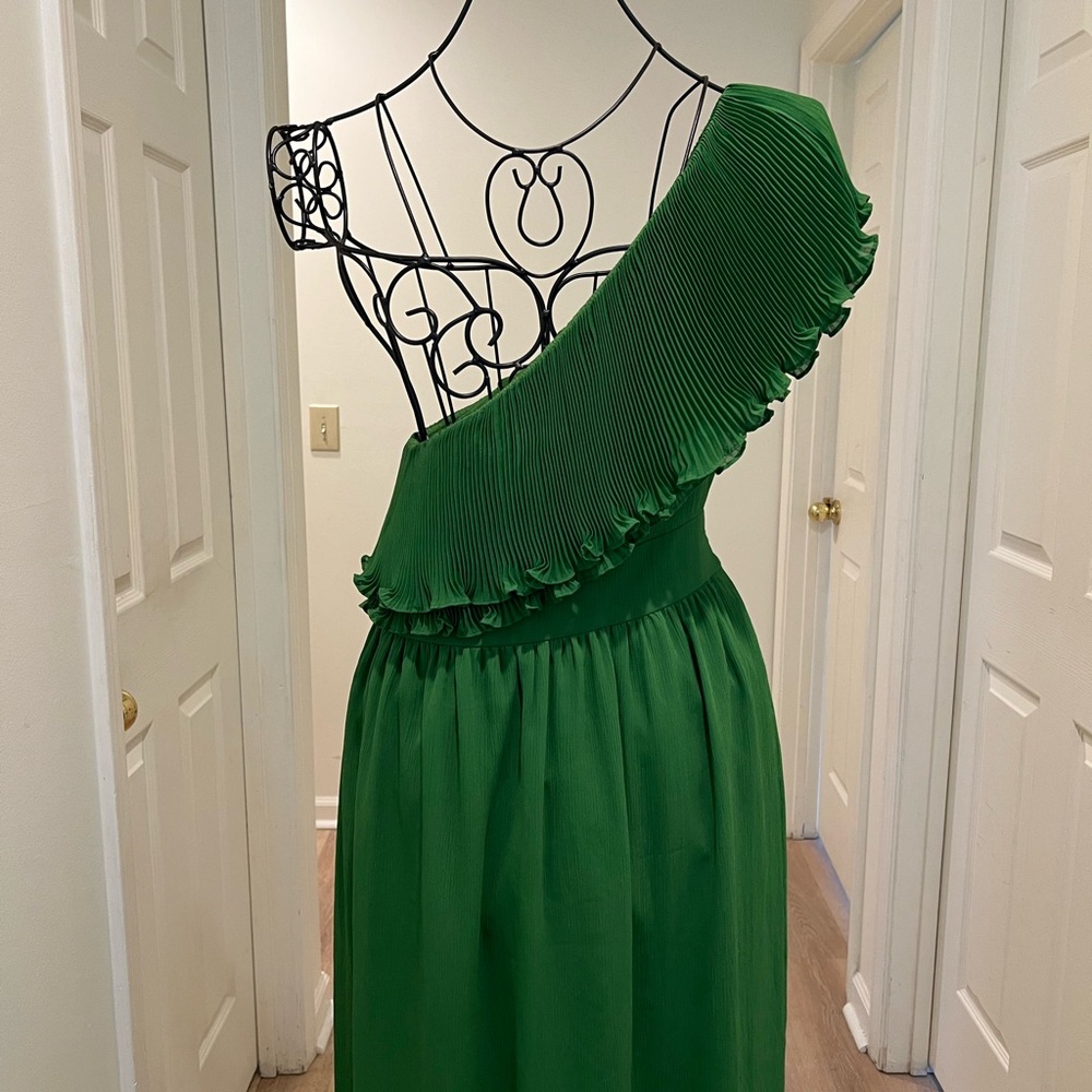 ✅🆕JUICY COUTURE Green Ruched One-Shoulder ruffle maxi dress